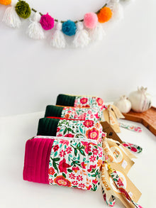  Quilted handmade pouch with wristlet- Day Dream Print