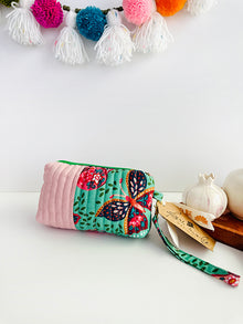  Quilted handmade pouch with wristlet- Butterfly Haven Print