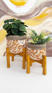  Planter basket with wooden stand- Marigold