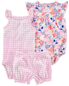  3-Piece Gingham Bodysuits & Short Set - BORN TO BE