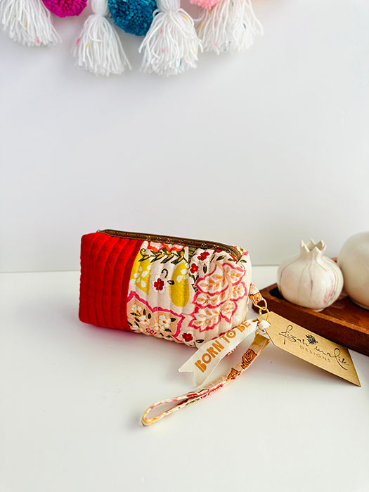 Quilted handmade pouch with wristlet- Euphoria Print