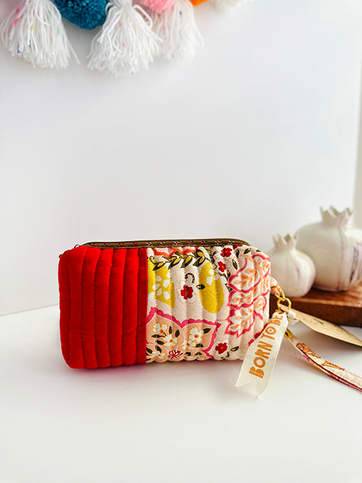 Quilted handmade pouch with wristlet- Euphoria Print