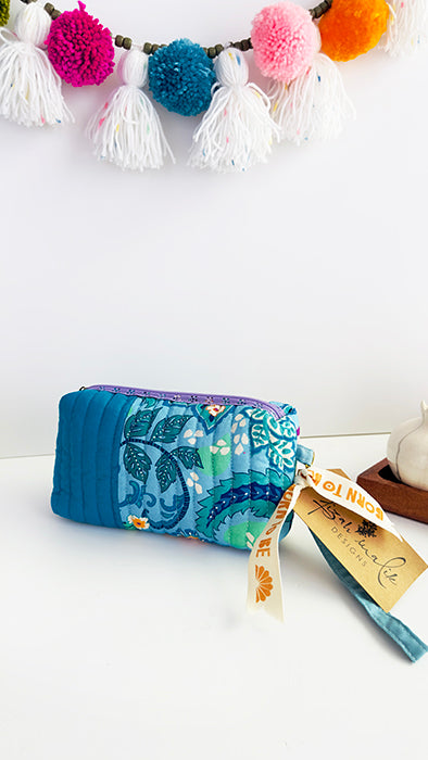 Quilted handmade pouch with wristlet- Euphoria Print