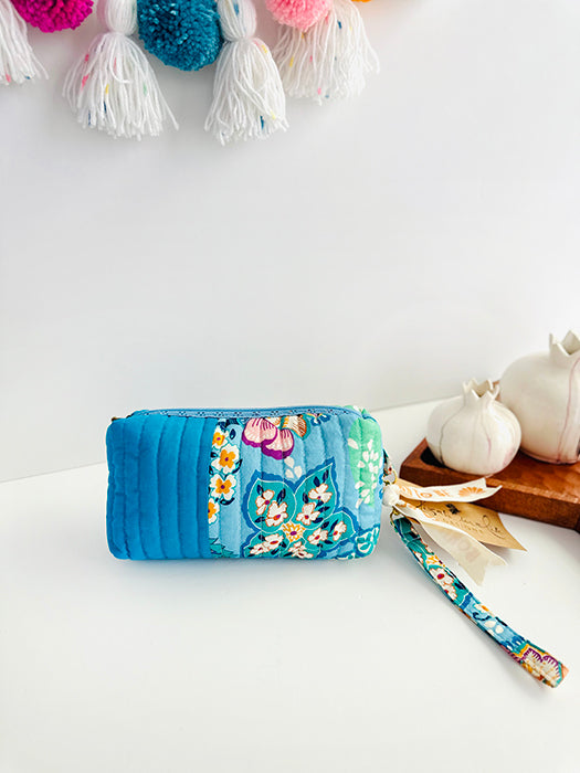 Quilted handmade pouch with wristlet- Euphoria Print