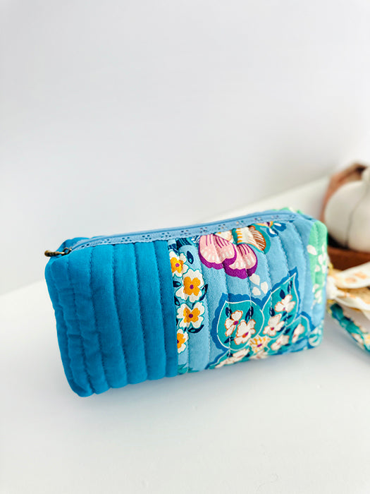 Quilted handmade pouch with wristlet- Euphoria Print