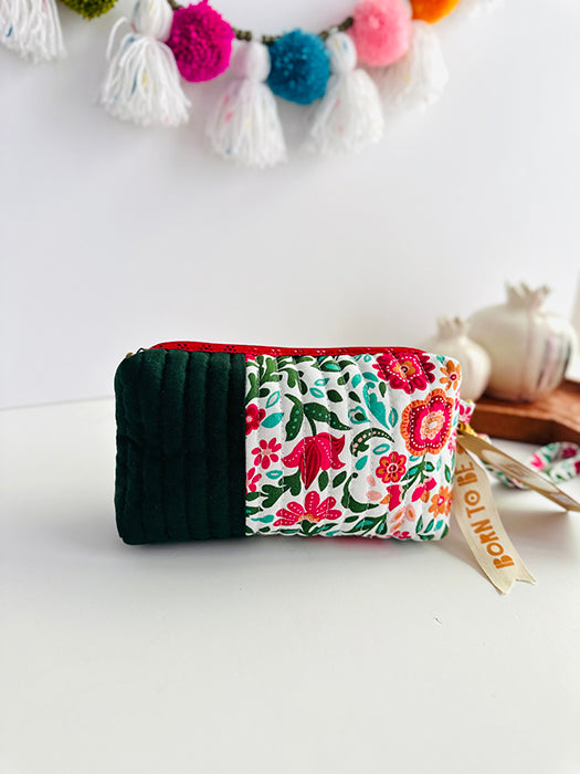 Quilted handmade pouch with wristlet- Day Dream Print