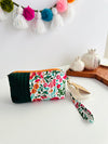 Quilted handmade pouch with wristlet- Day Dream Print