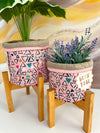 Planter basket with wooden stand- Blush