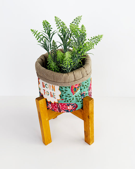 Planter basket with wooden stand- Butterfly Haven