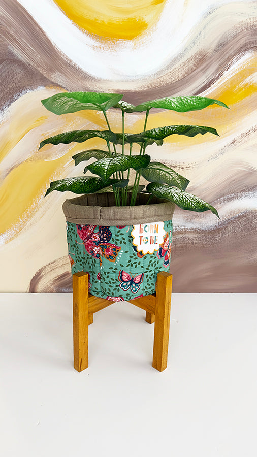 Planter basket with wooden stand- Butterfly Haven