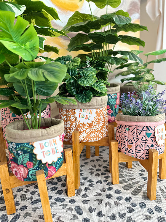 Planter basket with wooden stand- Butterfly Haven