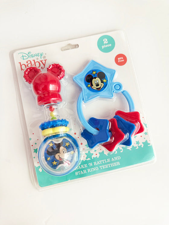 Mickey Mouse Rattle & Star Ring Teether- by Disney - BORN TO BE