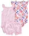 3-Piece Gingham Bodysuits & Short Set - BORN TO BE